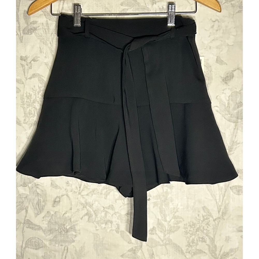 Black High Waisted Paperbag Waist Tie Shorts Flounce Hem Women's Size XSedium